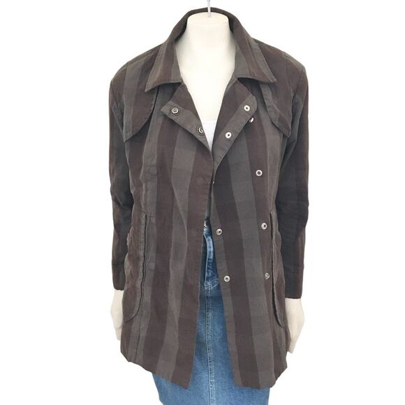 VTG STUSSY Double Breasted Check Plaid Quilted Jacket in Army green  Y2K  SZ S - Picture 1 of 16